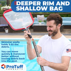 ProTuff Flat Pool Skimmer Net – 2 Year Unconditional Free Replacement – Heavy-Duty Flat Net, Fine Mesh for Leaves, Silt & Pollen – Strong Aluminum Frame, Fits Standard Telescoping Pole