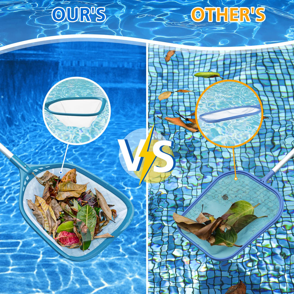 SORSWEET Professional Pool Skimmer Net 57 inch with 4 Aluminum Poles - Fine Mesh for Fast Debris Removal - Ideal Pool Nets for Cleaning Ponds, Spas, and Hot Tubs - Efficient Pool Maintenance