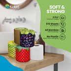 Gaias Premium and Soft Fruit TP Organic Bamboo Toilet Paper | 12 Mega Rolls, 3 Ply, 370 Sheets | FSC Certified, PFAS & BPA Free, Eco-Friendly, Sustainable Tissue - Plastic Free, Septic Safe, Vegan