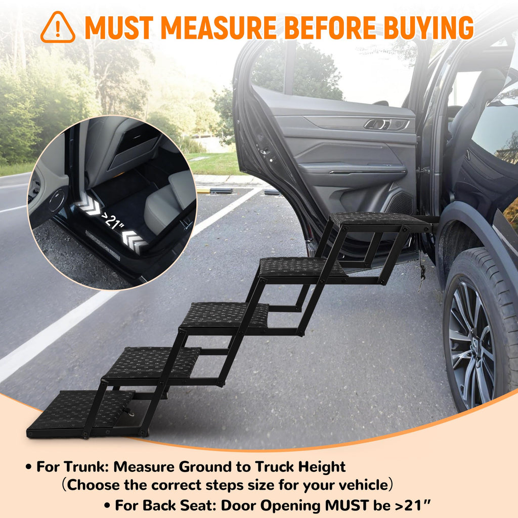 Extra Wide Stairs for Car - Foldable Dog Ramps for Large Dogs With Non-Slip Surface, Portable Steps for Cars, SUV, Truck, Support Up to 250 Lbs