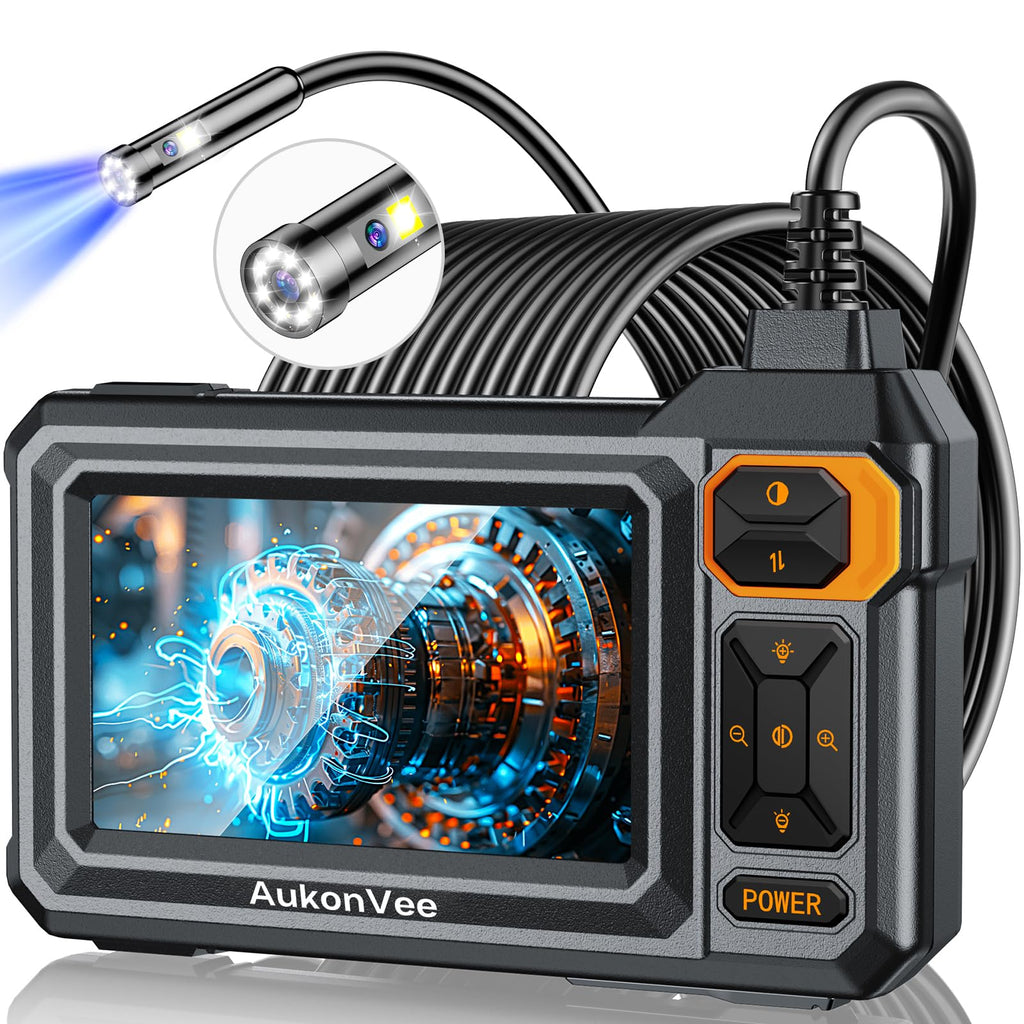 Borescope Dual Lens Endoscope Camera with Light, 4.3" IPS 1920P HD Inspection Camera, 7.9mm IP67 Waterproof with 8+1 Adjustable LEDs, 16.5FT Semi-Rigid Snake Cable for Mechanic, Cool Gadgets for Men