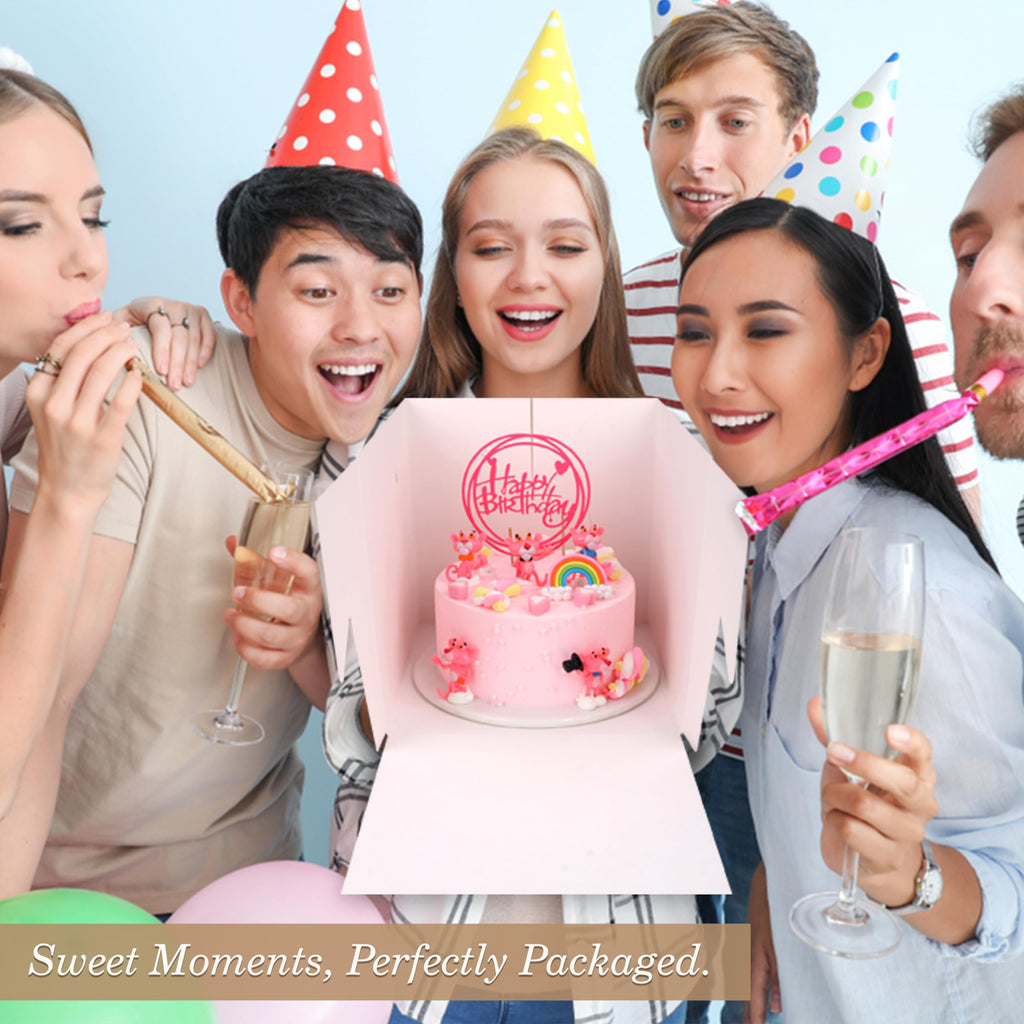 Cakebon Cake Boxes with Drums - 8 Inch Round White Cake Boards/Base para Pasteles (3-Pack) - Caja para Pasteles with Window for Birthdays, Weddings and Parties