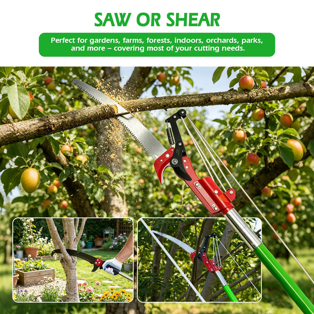 Manual Pole Saw, 27 Ft Tree Pruner with Scissors