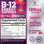 B12 Energy Gummies - 4500 mcg Per Serving Extra Strength Vitamin B12 Chewables - Dietary Supplement for Energy Metabolism & Immune Support - For Women, Men, & Kids - Natural, Berry Flavor - 120 Count