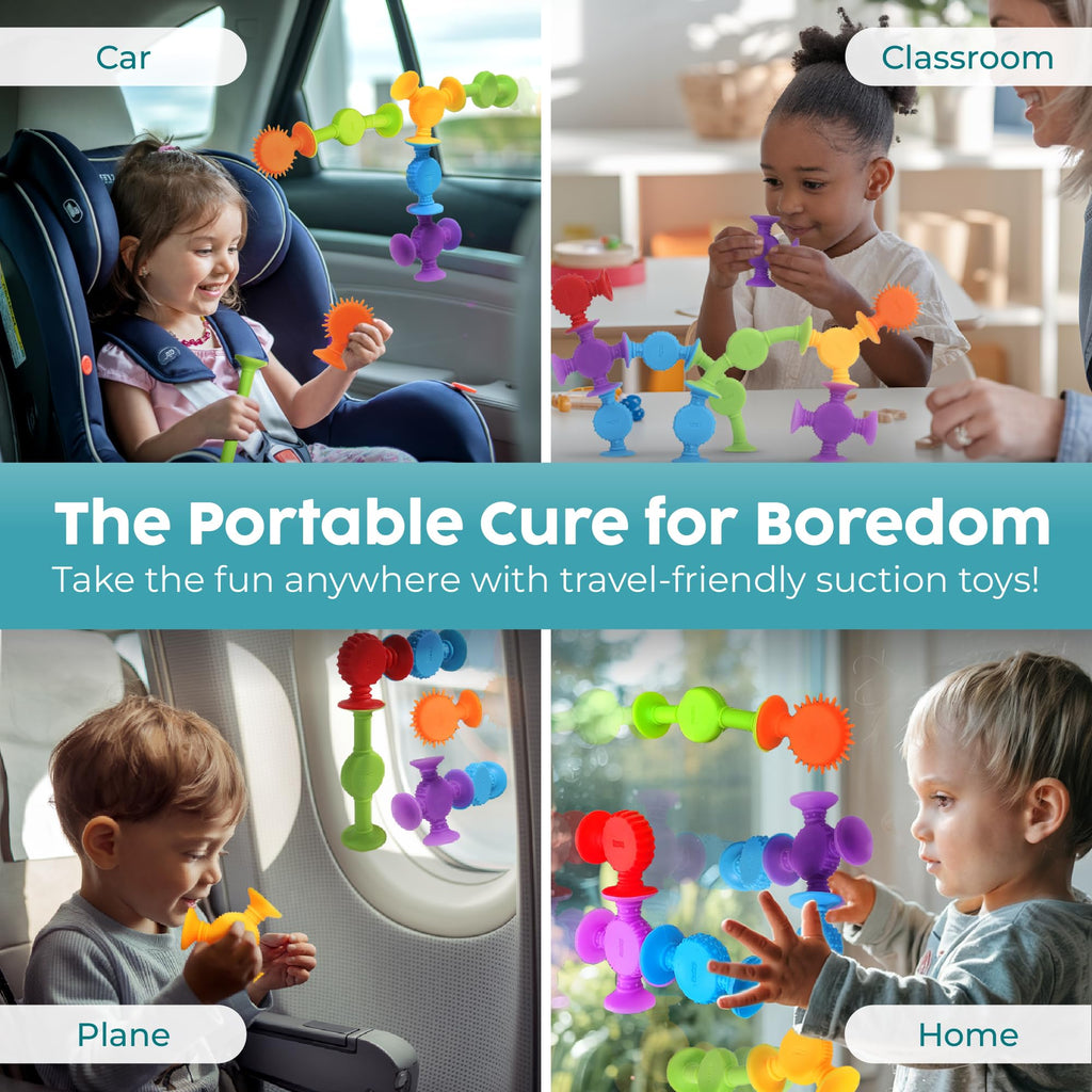 BUNMO Bath Toys Suction - Connect, Build, Create - Toddler Bath Toys - Hours of Fun & Creativity - Fine Motor Skills - Stimulating Sensory Toys - Non-Mouthable Toy 3+ - Textured 44 Pack