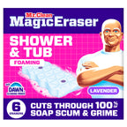 Mr. Clean Magic Eraser Sponge, Bathroom, Shower, Tub Cleaner, Soap Scum Remover, Bathroom Cleaning Supplies, Dawn Cleaning Power with Lavender Scent, Shower & Tub, 6ct