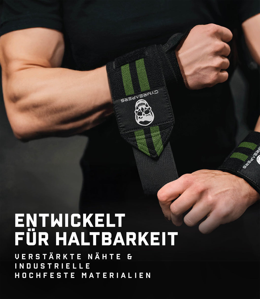 Gymreapers Weightlifting Wrist Wraps (Competition Grade) 18" Professional Quality Wrist Support with Heavy Duty Thumb Loop - Strength Training, Bodybuilding(Military Green,18")