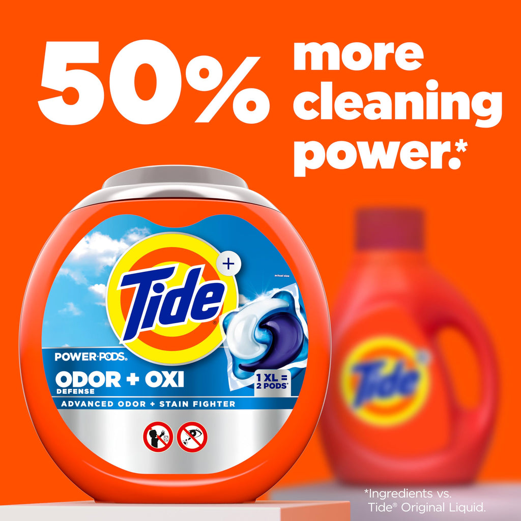 Tide Odor Defense + Oxi Laundry Detergent Pacs, Original Scent, 57 Count, Advanced Odor + Stain Fighter (Pack of 2)