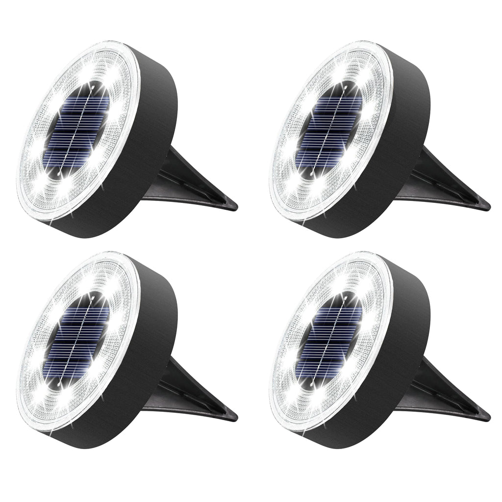 Joomer Solar Ground Lights, 4 Pack 8 LED Solar Lights Outdoor Waterproof IP68 Disc Light Landscape Lighting Garden Light for Patio Pathway Lawn Yard Driveway Walkway(White)