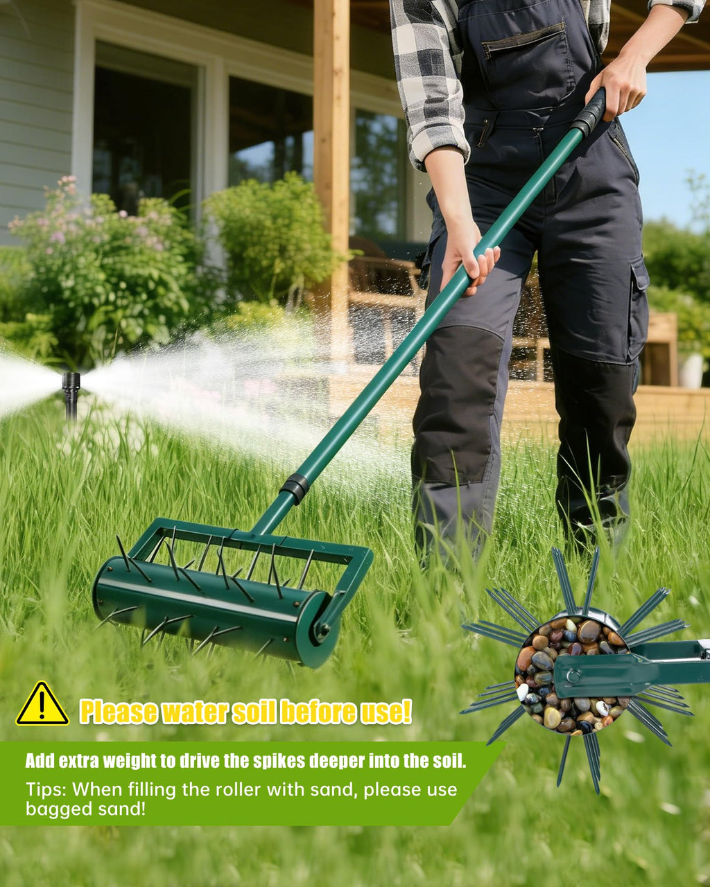 Rolling Lawn Aerator Tool with 39 Spike for Outdoor Lawn Yard Soil Garden