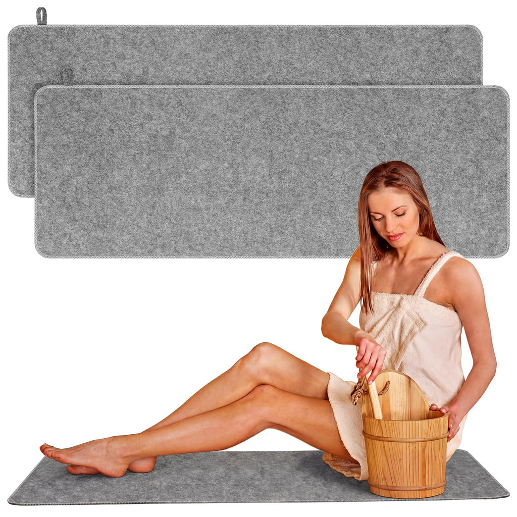 Hahafelt 2 Pcs Sauna Mat Heat Insulation Mat Natural Felt Sauna Mats for Inside, Saunas Accessories Floor Mats Gift for Men Women Bath Shower Bench Cushion Houseroom Vaporarium Spa (43‘’,Grey)