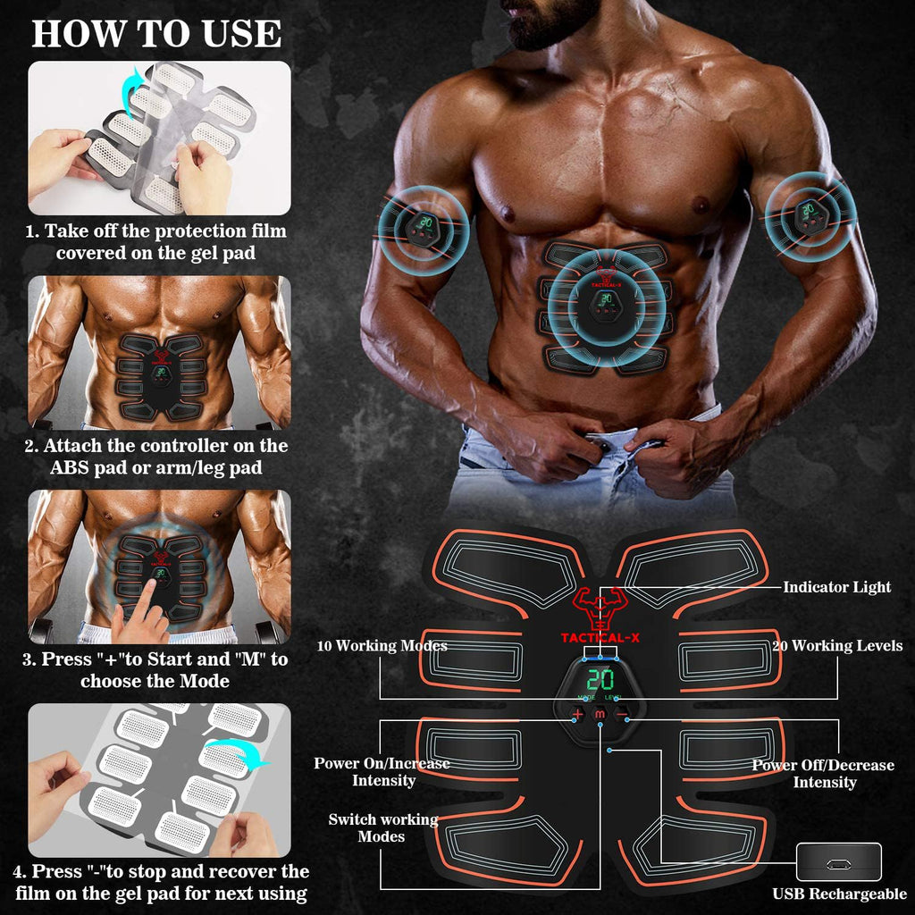 Abs Stimulator Military Grade, Vital Flex Core Ab Stimulator Military Grade, MHD TENS - Ab Stimulator and for Easy Abs Muscle Stimulation and Muscle Activation, Ideal Home Gym Device,Unisex