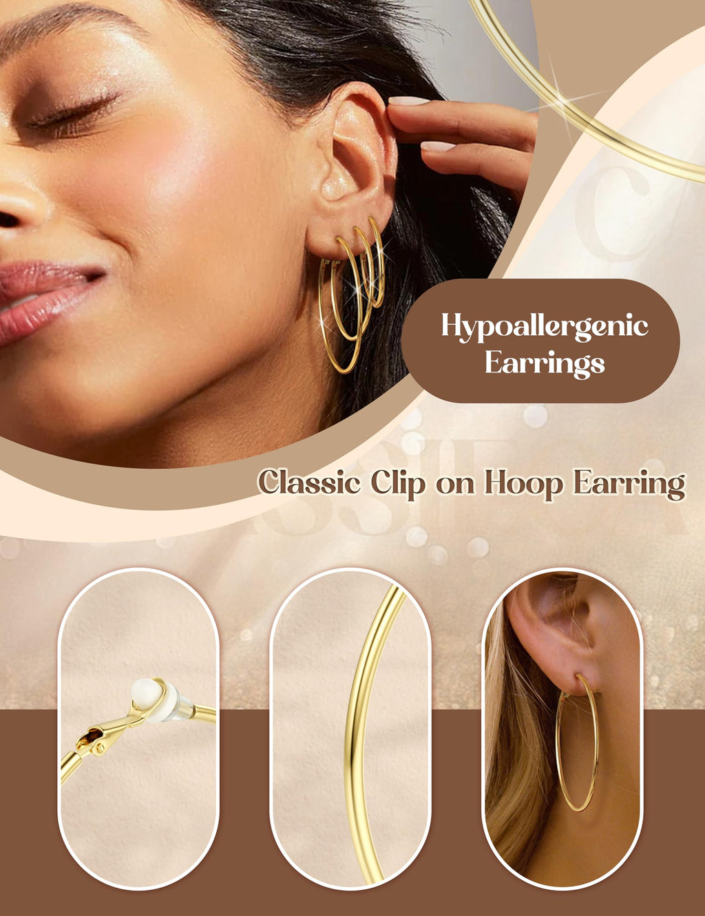 CASSIECA 10 Pairs Clip On Hoop Earrings for Women Fake Earrings Gold Silver