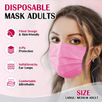 Disposable Face Mask Adults Pink - 100 Pack Individually Wrapped, 4 Ply Protection, Breathable and Comfortable Safety Masks for Women & Men