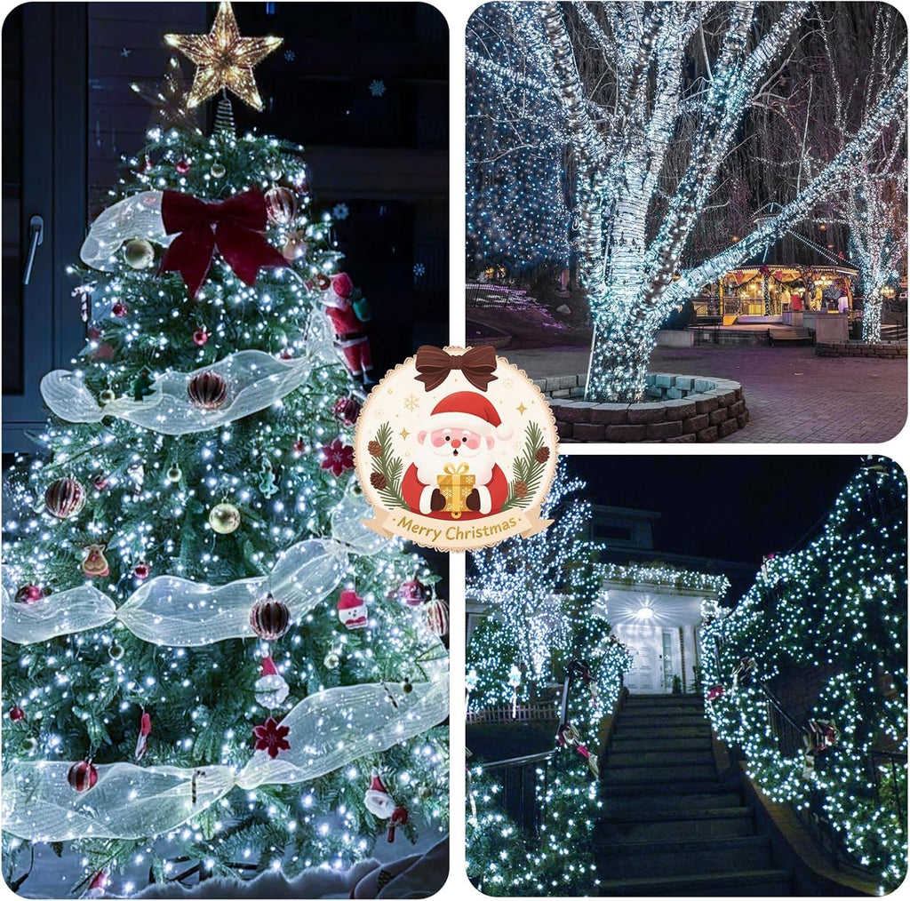 Connectable 100LED 42Ft 13Modes Christmas String Lights Indoor Outdoor | Extendable Green Wire Cool White Christmas Tree Lights with Timer | Twinkle Fairy Light Plug in for Xmas Tree(Cool White)