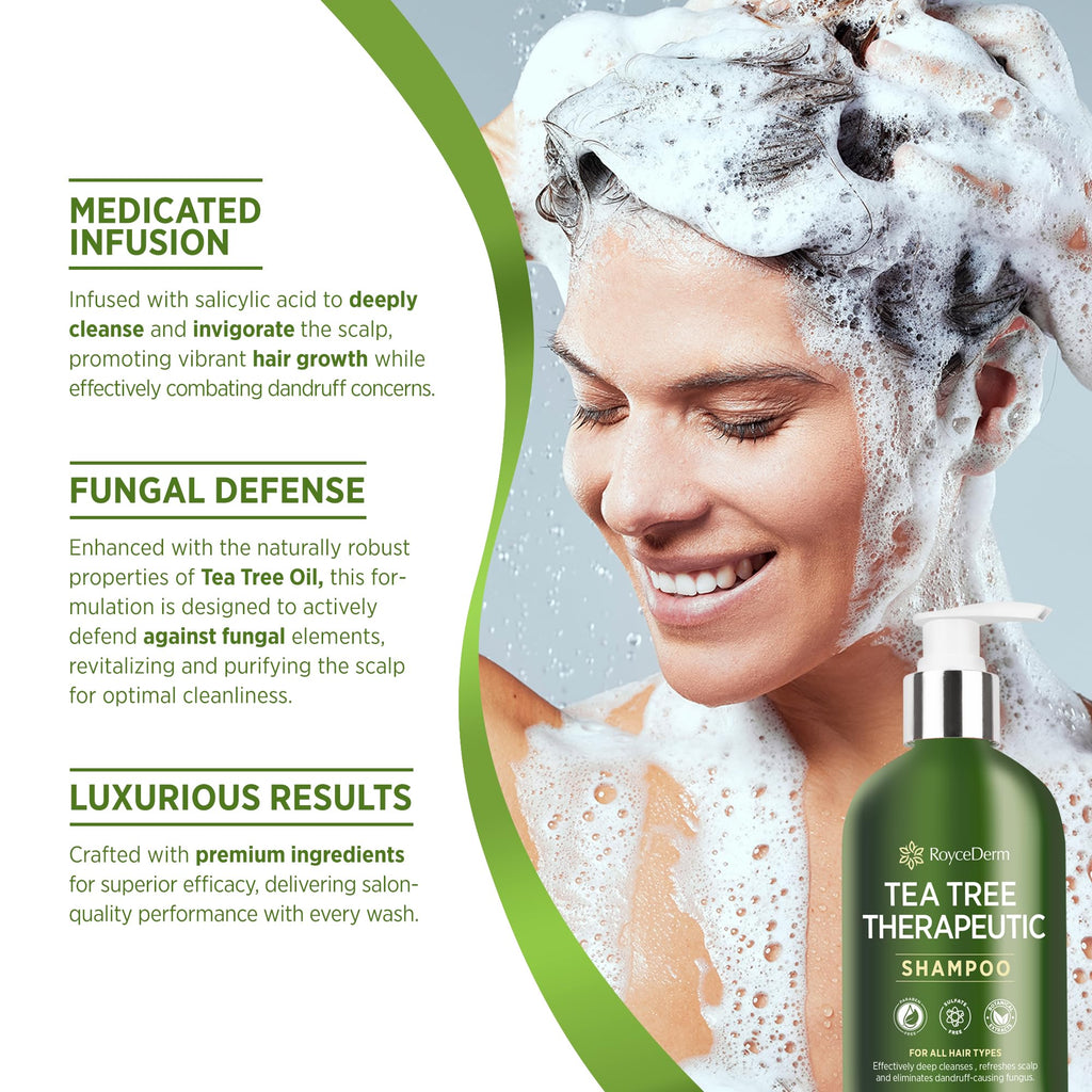 Roycederm Tea Tree Therapeutic Shampoo & Conditioner Set: Shampoo for Dry Scalp, Dandruff - Hydrating Conditioner for Itchy, Flaky Scalp