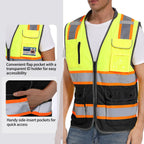 ArcRidge Reflective Safety Vest for Men and Women - High Visibility Construction Vest - Dual Tone Reflective Strips (Yellow-Black-Custom, Small)