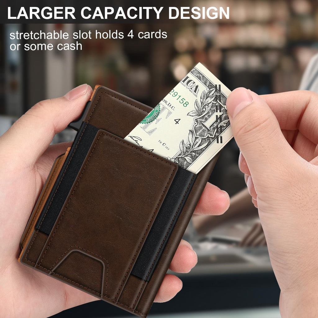 Wallet for Men Wallet with Slim Pop Up Card Holder 9-13 Cards, Bifold Minimalist Smart Wallet RFID Blocking Credit Card Holder with ID Window & Stretchable Cash Slot Compact Metal Aluminum Card Case