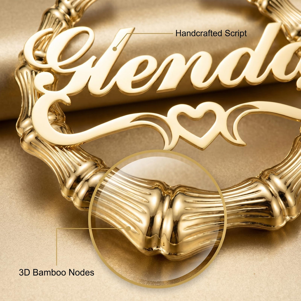Handmade Bamboo Hoop Earrings for Women Gold Personalized Name Earrings Custom Engraved Stainless Steel Hypoallergenic Birthday Christmas Gift for Mom Grandma (Earring-hoop)