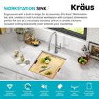 KRAUS Kore Workstation 17-inch Undermount 16 Gauge Black Stainless Kitchen Sink, Single Bowl Kitchen Sink in PVD Gunmetal Finish with Accessories, KWU1101-17-PGM