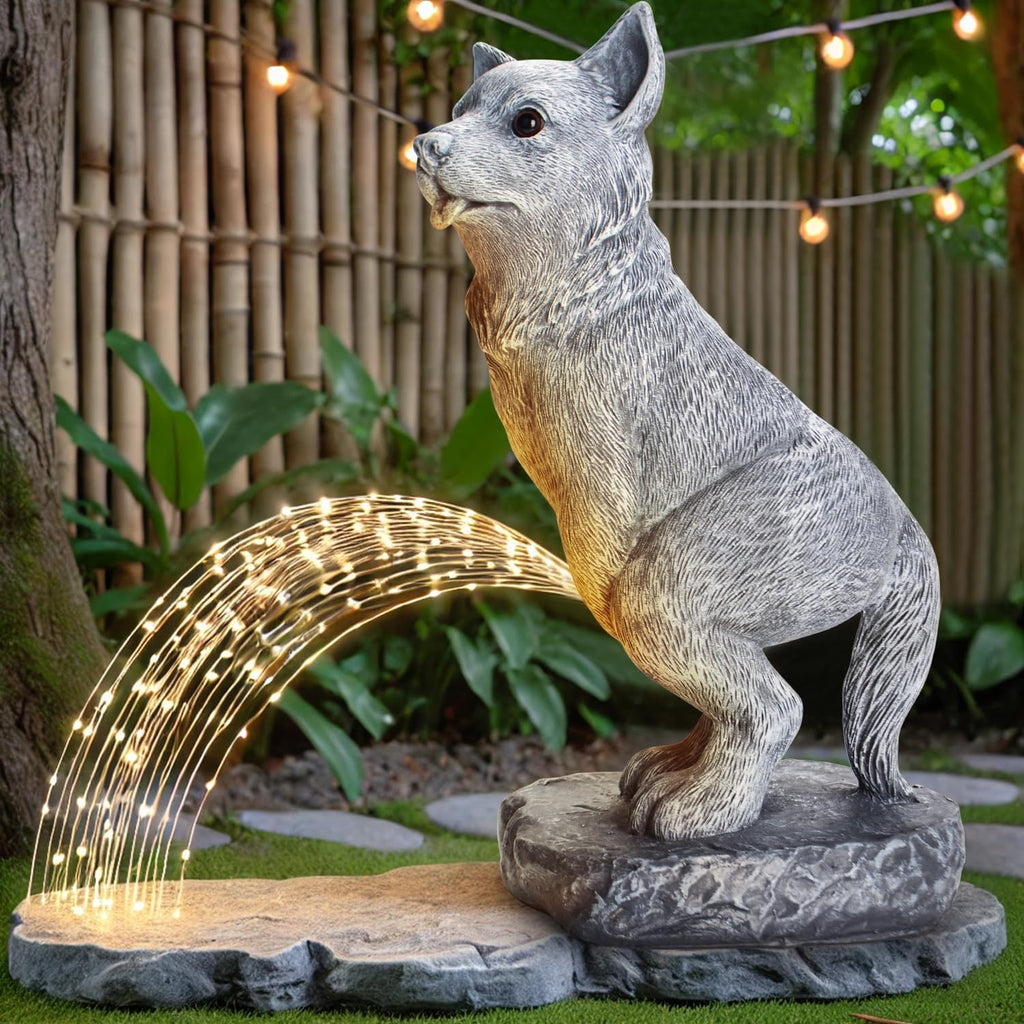 VOFSTAND Dog Statue Garden Decoration with Solar LED Light