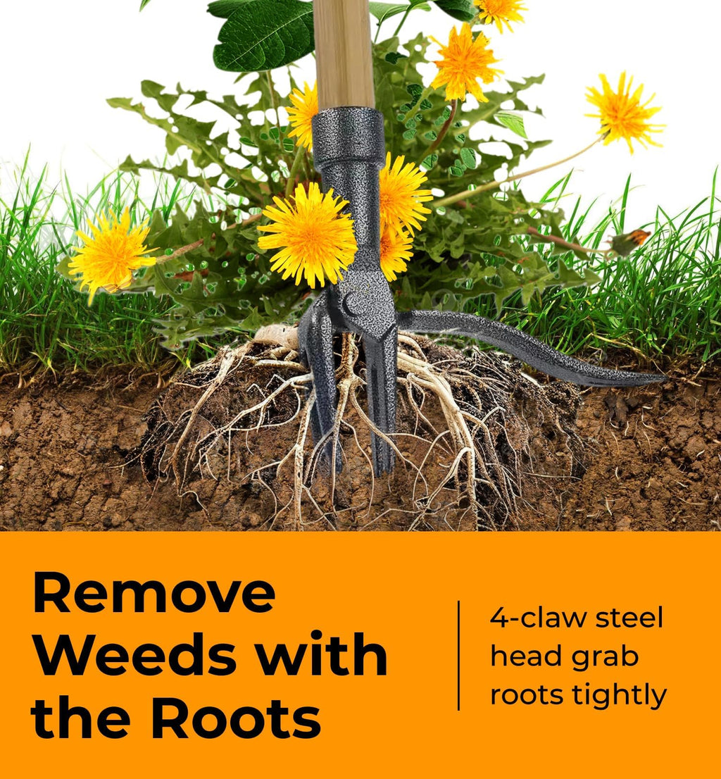 Craft911 Stand Up Weed Puller Tool with Long Handle - Dandelion Weeding Tool, No More Bending