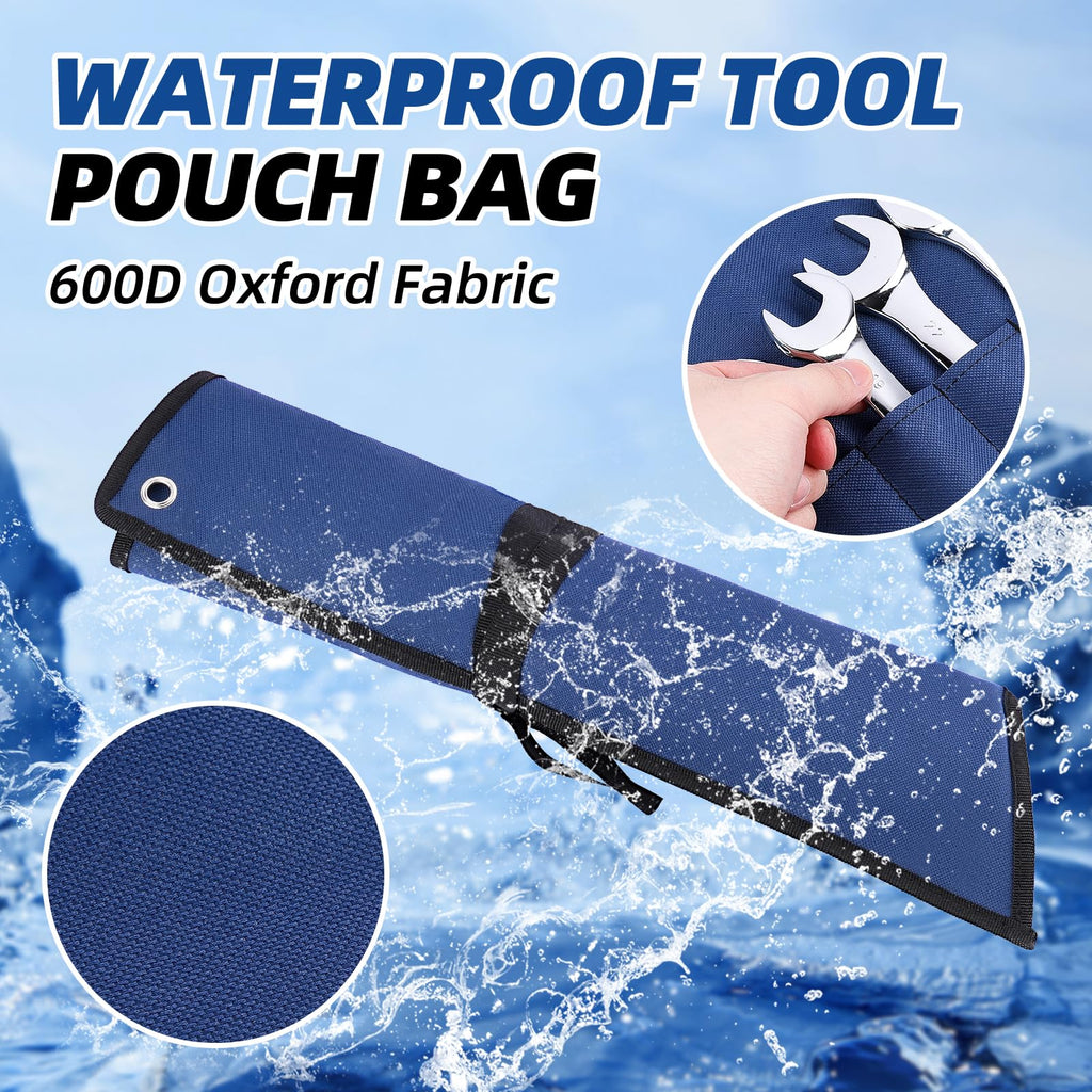 ROCKCOON 16 Pockets Wrench Roll Organizer (Blue+Green)