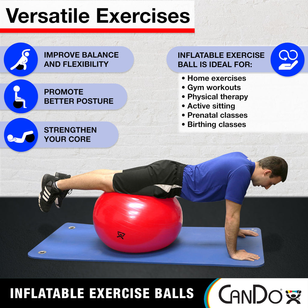 CanDo Inflatable Exercise Ball - Blue 41.3", Durable Extra Thick Non-Slip Stability Ball for Core Workouts, Yoga, Pilates, Active Seating, Physical Therapy, Pregnancy, Home Gym, Flexibility