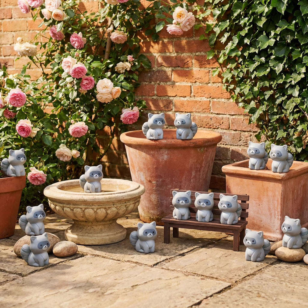 Geelin 50 Pcs Mini Resin Raccoon Figurines Small Animal Ornament Charms