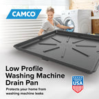 Camco Low Profile Washing Machine Drain Pan with PVC Fitting - 29 inch x 33 inch ID and 30.5 inch x 34.5 inch OD - Protects Your Floors from Washing Machine Leaks - Easy to Use - Graphite - 20784