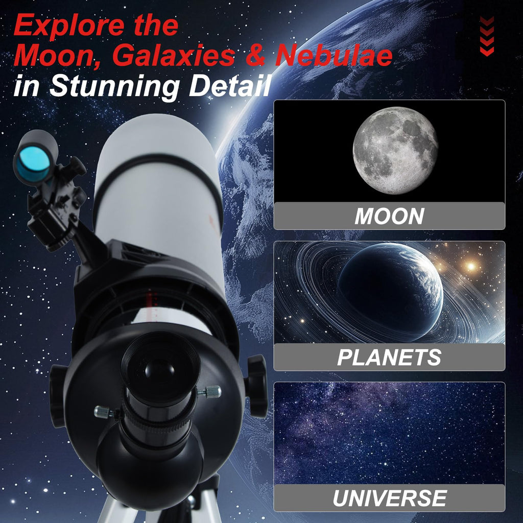 Telescope for Kids Adults 80mm Aperture 600mm Refractor Telescopes High Magnification Astronomical Telescope for Beginner, Telescopio with Phone Adapter Carrying Bag Tripod