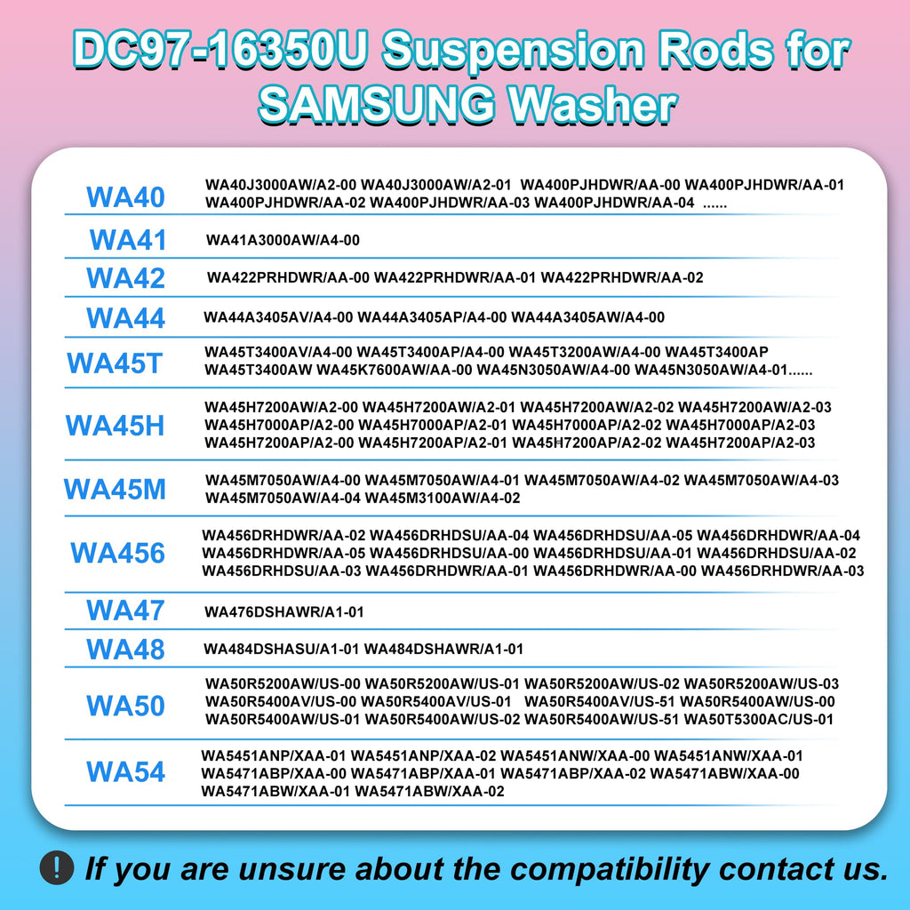 Upgraded DC97-16350U DC97-16350T Washer Suspension Rods for SAMSUNG WA50R5200AW/US, WA50R5400AV/US WA50R5400AW/US WA45T3200AW/A4 WA45H7000AW/A2 and WA45N3050AW/A4 Washing Machine（4pcs）