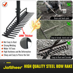 Jardineer Bow Rake Heavy Duty, Long Handle Metal Rakes for Gravel, Rocks, Lawns Leaves, Soil Leveling, Landscaping, Garden Rake with 18 Steel Tines (59 Inches)