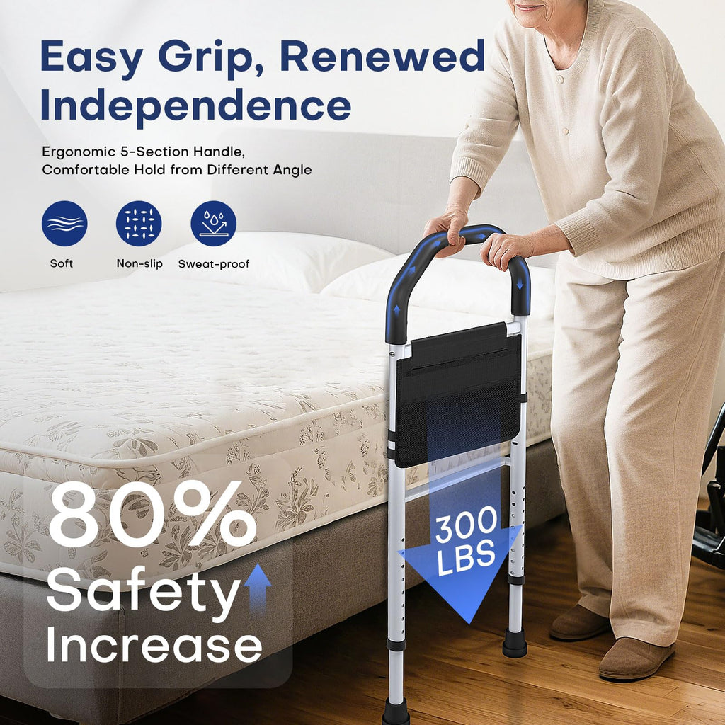 MNIENT Bed Rails for Elderly Adults Safety - ASTM Approved Bed Side Rail for Seniors with Support Leg,Two-side Storage Bag, Non-Slip Bed Assist Cane Guard,Adjustable Bedrails for King,Queen,Full,Twins