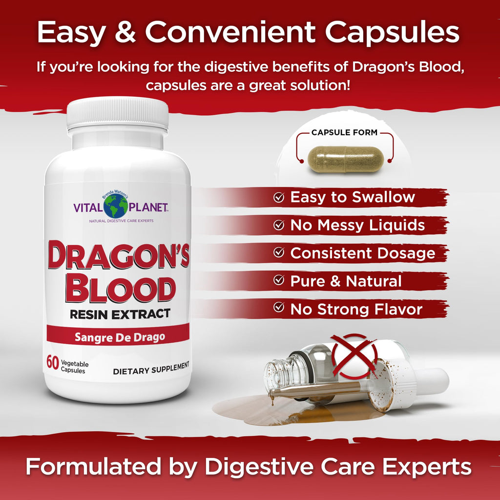 Vital Planet - Dragon's Blood Resin Extract Croton Lechleri Sangre de Drago (Sangre de Grado) Digestive Health Supplement Sustainably Sourced from Amazon Rainforest of Peru, 500mg 60 Capsules