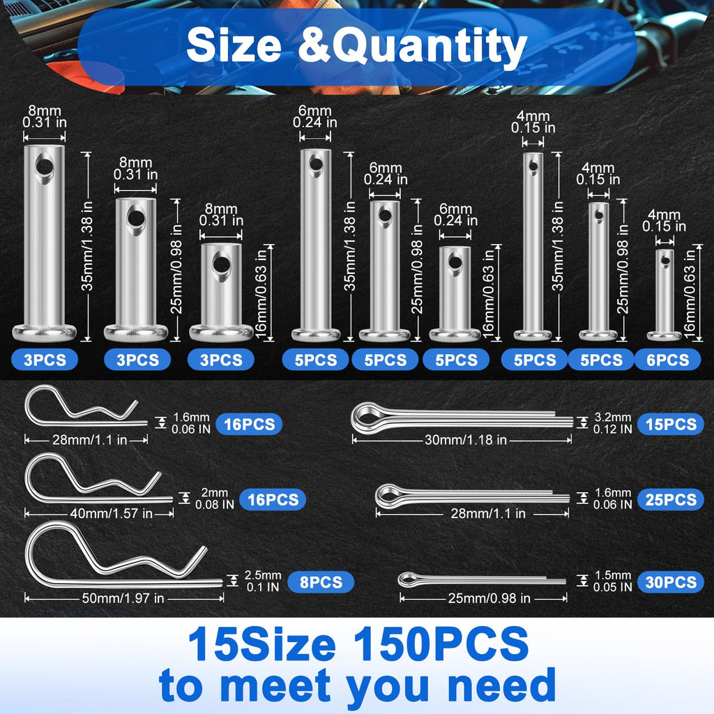 LRVOJUY Cotter Pin Assortment Kit, 180PCS Cotter Pins 6 Sizes Premium 304 Stainless Steel Heavy Duty R Clips Set, Hardware Pins for Automotive, Trailer, Pin Lock System