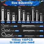 LRVOJUY Cotter Pin Assortment Kit, 180PCS Cotter Pins 6 Sizes Premium 304 Stainless Steel Heavy Duty R Clips Set, Hardware Pins for Automotive, Trailer, Pin Lock System