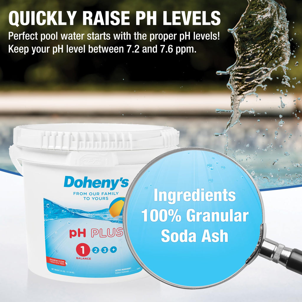 Doheny's pH Plus | Raise Your Swimming Pool pH Level | Made in USA | Pro-Grade Granular Soda Ash (Sodium Carbonate) | Proper pH Levels Protect Equipment & Prevent Eye and Skin Irritation | 10 LB