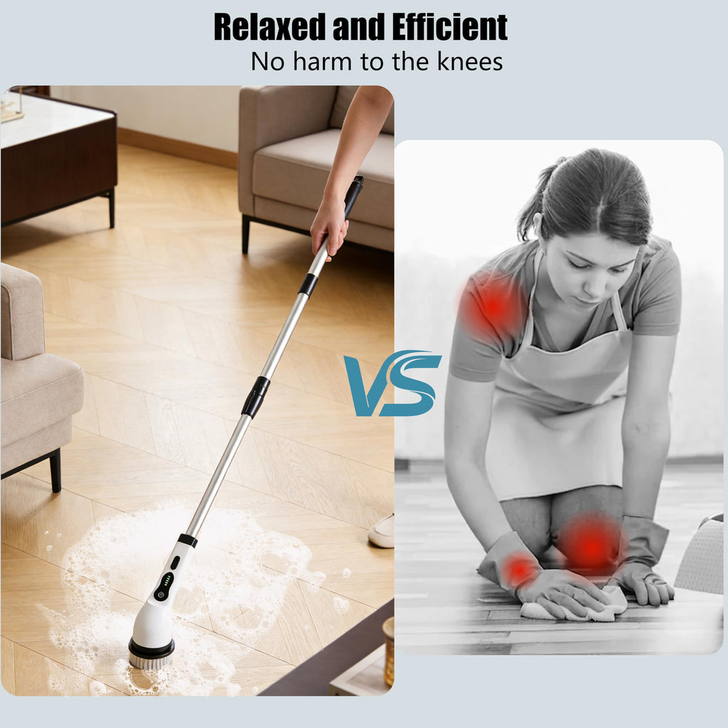 Electric Spin Scrubber Shower Cleaner Brush Cordless Power Cleaning 8 Brush Heads Extendable Handle 3 Adjustable 2 Speeds IPX7 Waterproof for Bathroom Kitchen