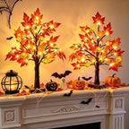 TURNMEON Fall Decor 2 Pack 18 Inch Prelit Fall Maple Tree 48 LEDs Timer