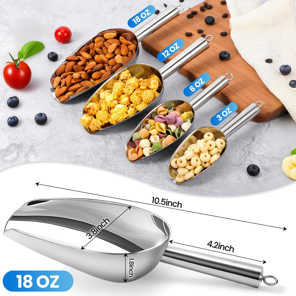 OLESBUR 18oz Stainless Steel Ice Scoop for Freezer – Dishwasher Safe Metal Scooper with Long Handle for Ice Machines, Buckets, Dog Food, Flour, and Canisters – Ideal for Bar, Parties & Weddings