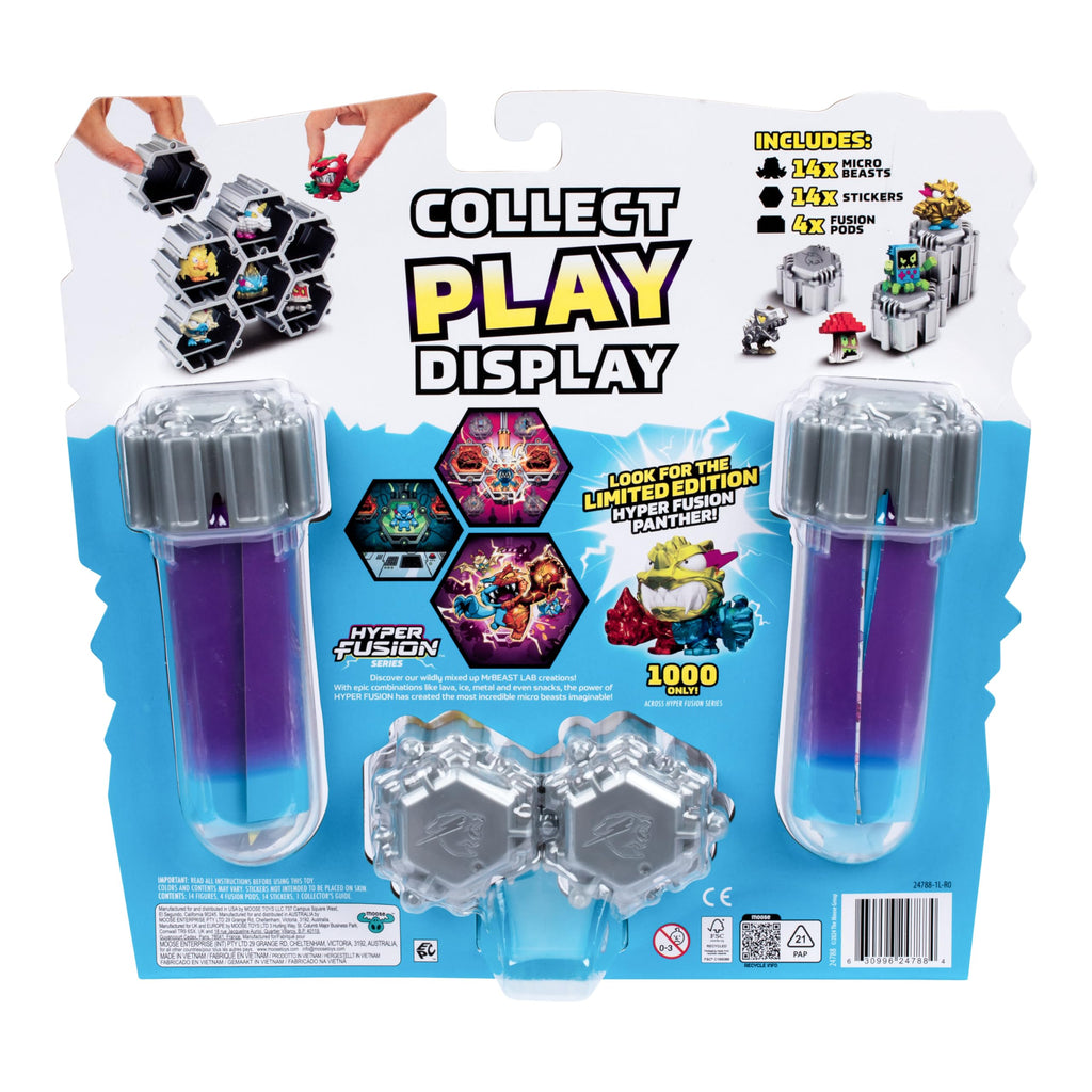 MRBEAST LAB Swarms Series 3, Hyper Fusion Series, 14 Pack Collectible Micro Beasts, 14 Collectible Stickers & 4 Fusion Caps to Build Out Your Own Milk Bones