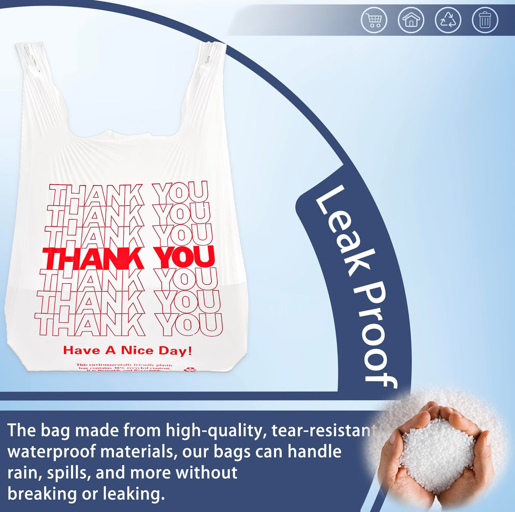 YoYoRain 100 Count White Thank You T-Shirt Bags, 11 x 6 x 21 in