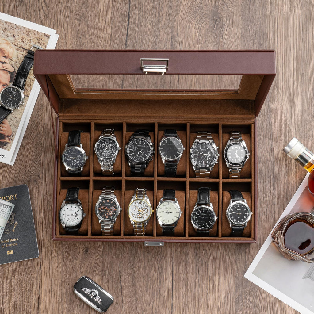 ProCase Watch Box Organizer, 12 Slot Watch Display Case, Brown