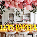 Honoson 10 Pcs Tea Party Birthday Decorations Lets Par Tea Lights Sign Decor Neon LED Lights Table Decoration for Birthday Girl Baby Shower Party Home Indoor Decor