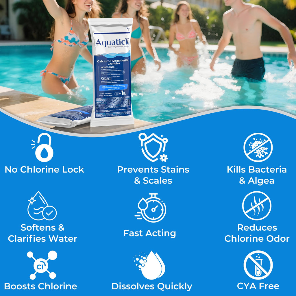 Pro-Grade Chlorine Pool Shock, 68% Cal-Hypo Granular Sanitizer, Prevents Bacteria & Algae, Restores Crystal Clear Water - Shock Treatment, Swimming Pool Chemical - 12 X 1lb
