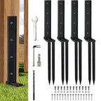 TANIVO 4 Pack Fence Post Anchor Repair Kit – Heavy Duty Steel Ground Stakes with Adjustable Width and Reinforced Base for Fixing Tilted or Broken Wooden Fence Posts
