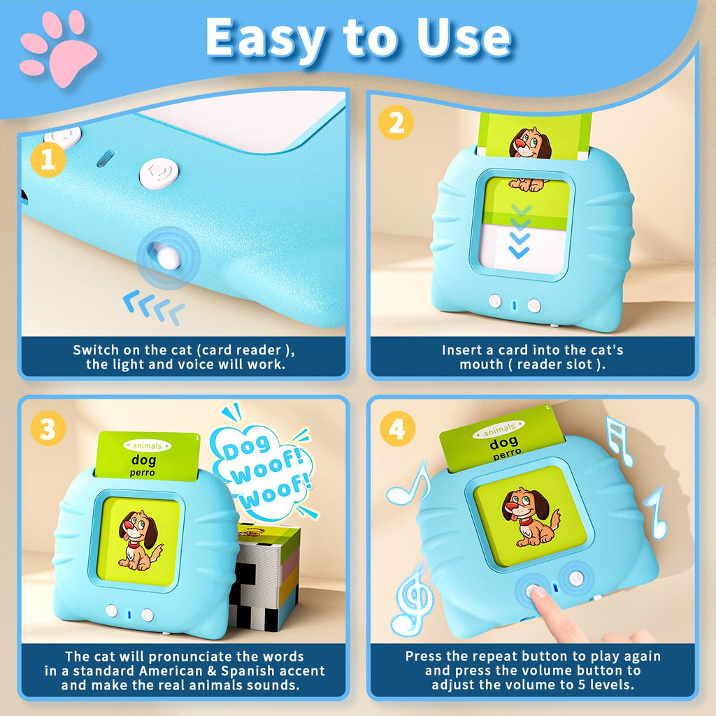 Aullsaty Toddler Toys Bilingual English and Spanish Talking Flash Cards for 1 2 3 4 5 6 Year Old Boys and Girls, Autism Sensory Toys for Autistic Children, Learning Educational Speech 250 Sight Words