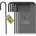 Fabulas Rebar Stakes 12 Inch, Rebar Stakes Heavy Duty 16 Pack Ground Anchors J Hook with Chisel Point End Galvanized Steel Anchors for Fence Landscape Trampoline Chain Link Garden Camping Tent Plants