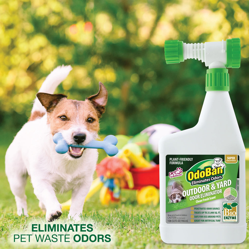 OdoBan Outdoor and Yard Odor Eliminator, Plant-Friendly Formula, Made in the USA, Clean Fresh Scent, 32 Fluid Ounce Bottle with Hose End Sprayer, 2-Pack